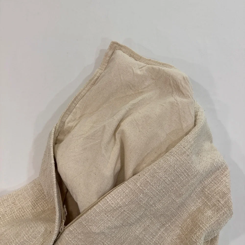 H&M‎ Home Tufted Diamond Tassel Cushion Cover 16x24 Beige Cotton | Boho Scandi